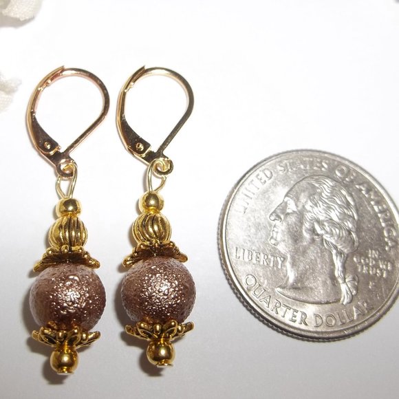 Earrings, Brown and Gold Earrings, Taupe Earrings, Dangle Earring, Earring, 7546 - Picture 2 of 8